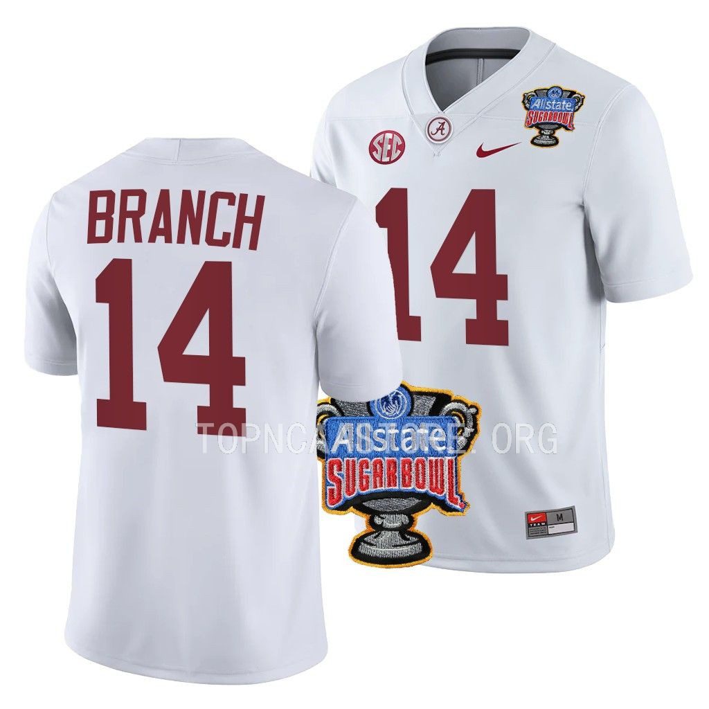 Men's Alabama Crimson Tide Brian Branch #14 2022 Sugar Bowl White NCAA College Football Jersey
